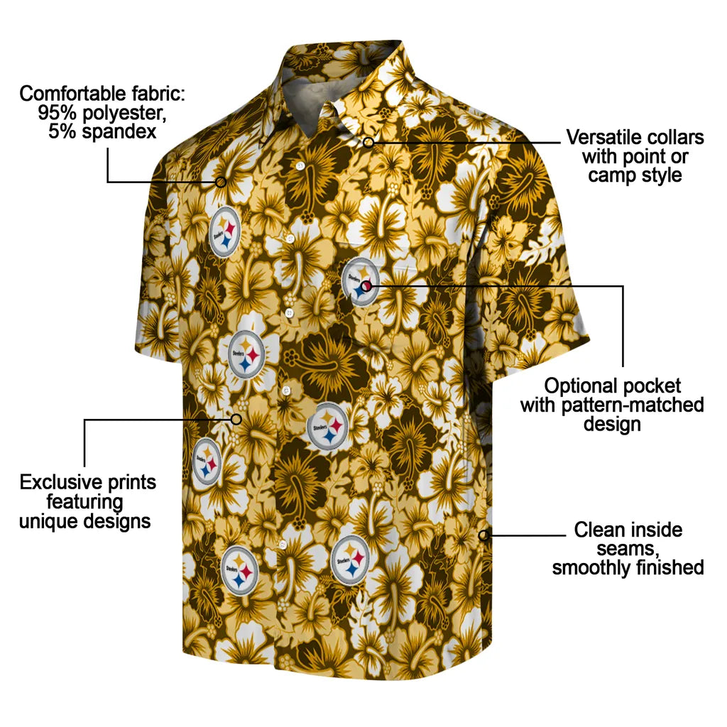 Pittsburgh Steelers Hawaiian Shirt - Hibiscus Blooms | Moonbestprint