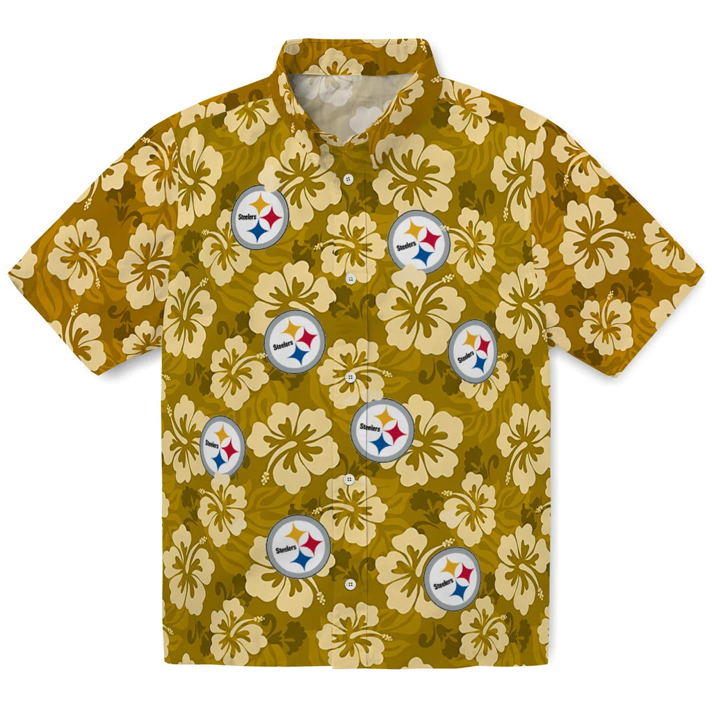 Pittsburgh Steelers Hawaiian Shirt - Hibiscus Cluster | Moonbestprint