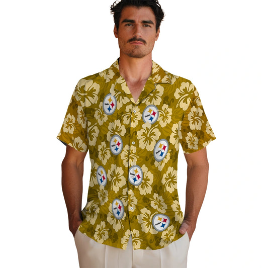 Pittsburgh Steelers Hawaiian Shirt - Hibiscus Cluster | Moonbestprint