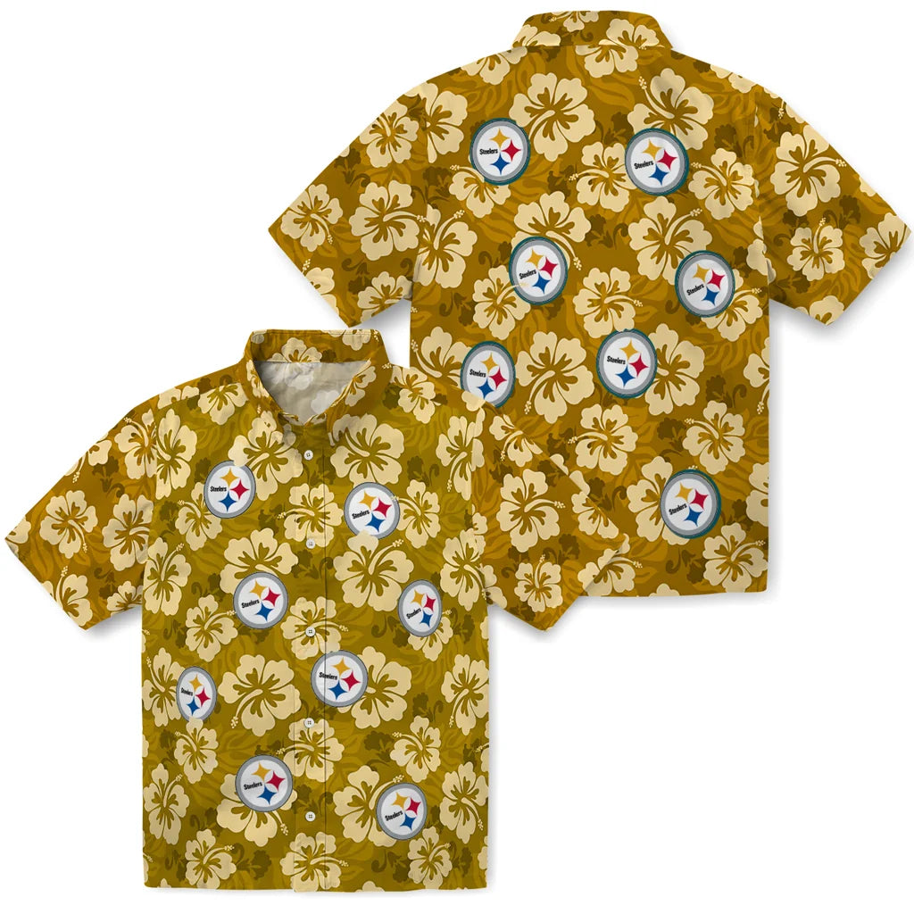 Pittsburgh Steelers Hawaiian Shirt - Hibiscus Cluster | Moonbestprint