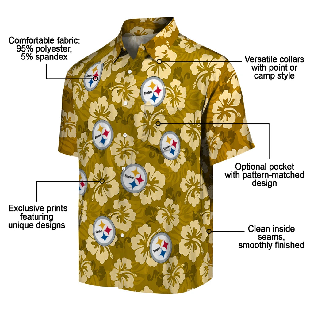 Pittsburgh Steelers Hawaiian Shirt - Hibiscus Cluster | Moonbestprint