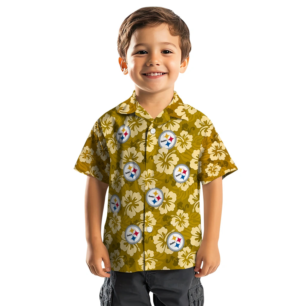 Pittsburgh Steelers Hawaiian Shirt - Hibiscus Cluster | Moonbestprint