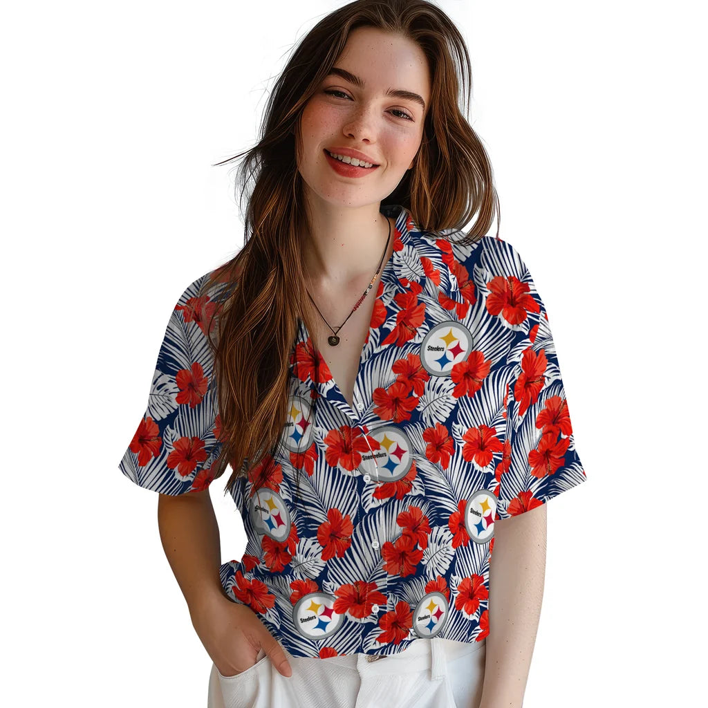 Pittsburgh Steelers Hawaiian Shirt - Hibiscus Fiesta | Moonbestprint