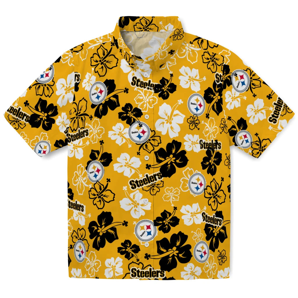 Pittsburgh Steelers Hawaiian Shirt - Hibiscus Flower Design | Moonbestprint