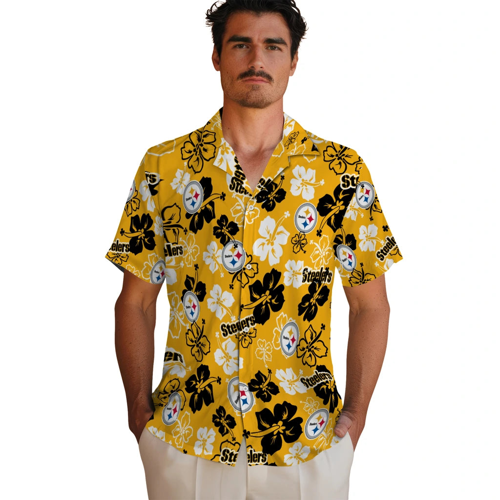 Pittsburgh Steelers Hawaiian Shirt - Hibiscus Flower Design | Moonbestprint