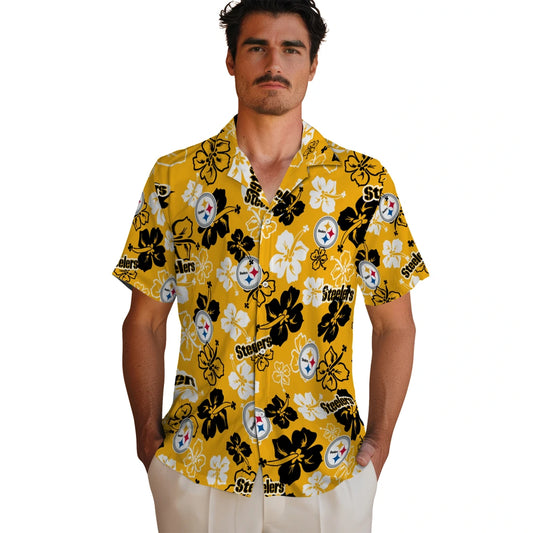 Pittsburgh Steelers Hawaiian Shirt - Hibiscus Flower Design | Moonbestprint