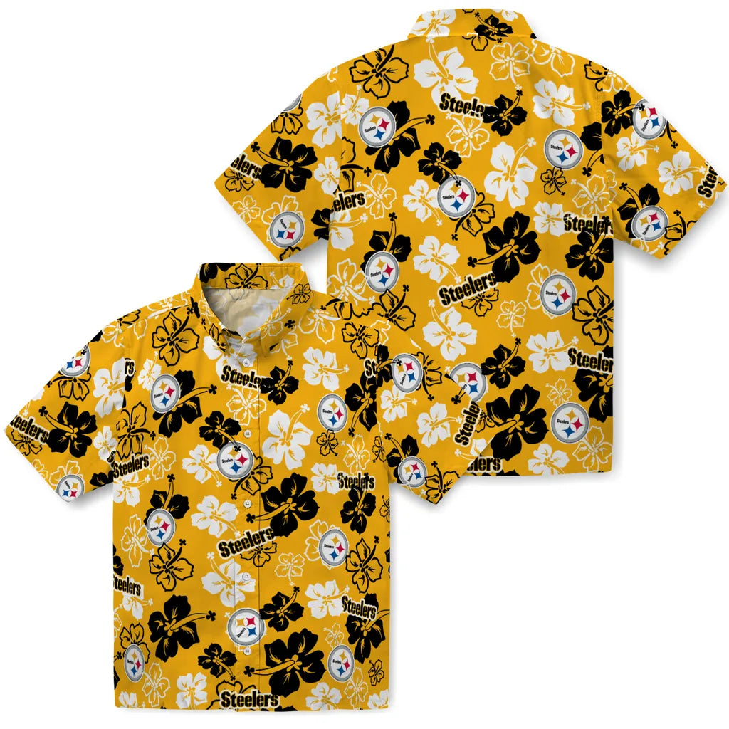 Pittsburgh Steelers Hawaiian Shirt - Hibiscus Flower Design | Moonbestprint
