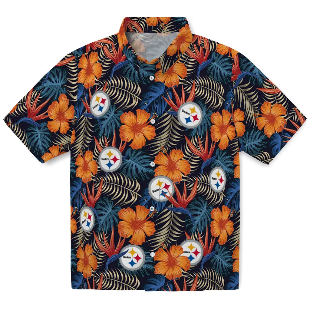 Pittsburgh Steelers Hawaiian Shirt - Hibiscus Foliage | Moonbestprint