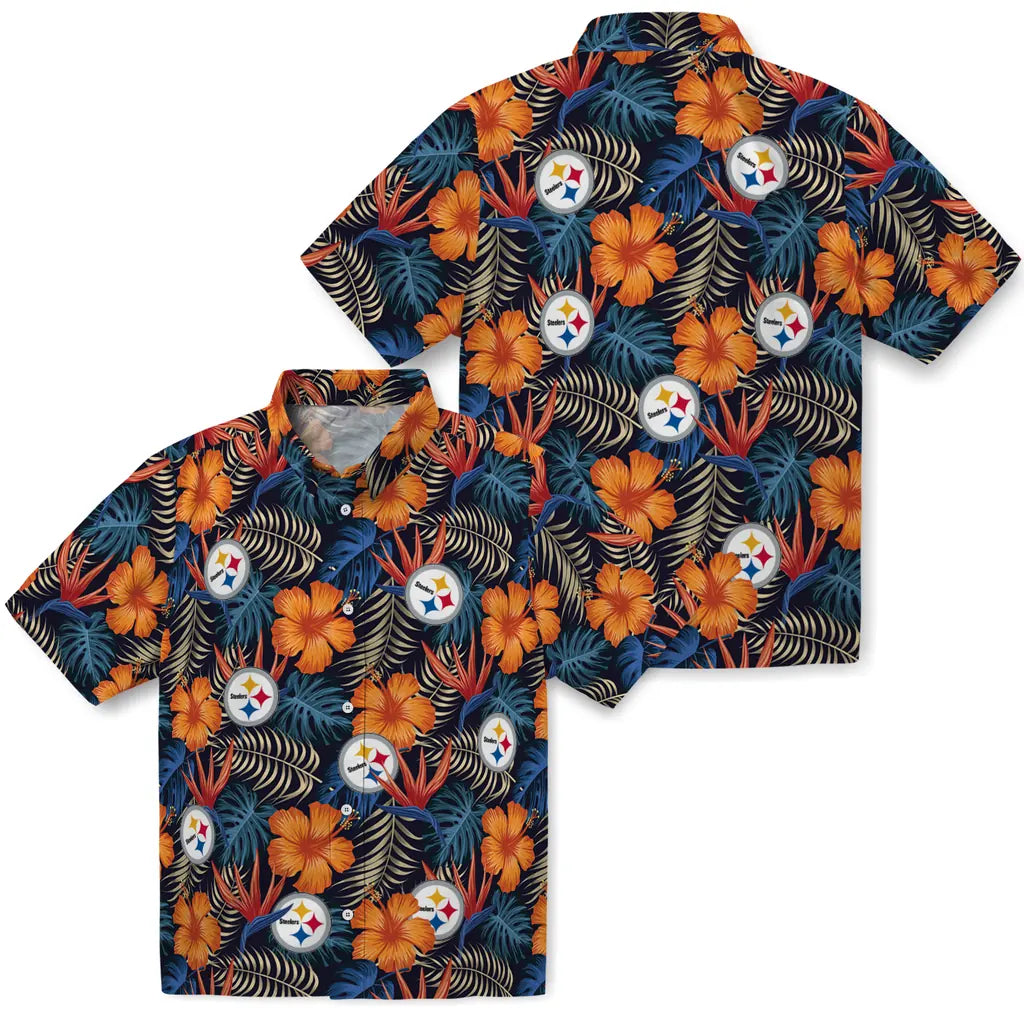 Pittsburgh Steelers Hawaiian Shirt - Hibiscus Foliage | Moonbestprint
