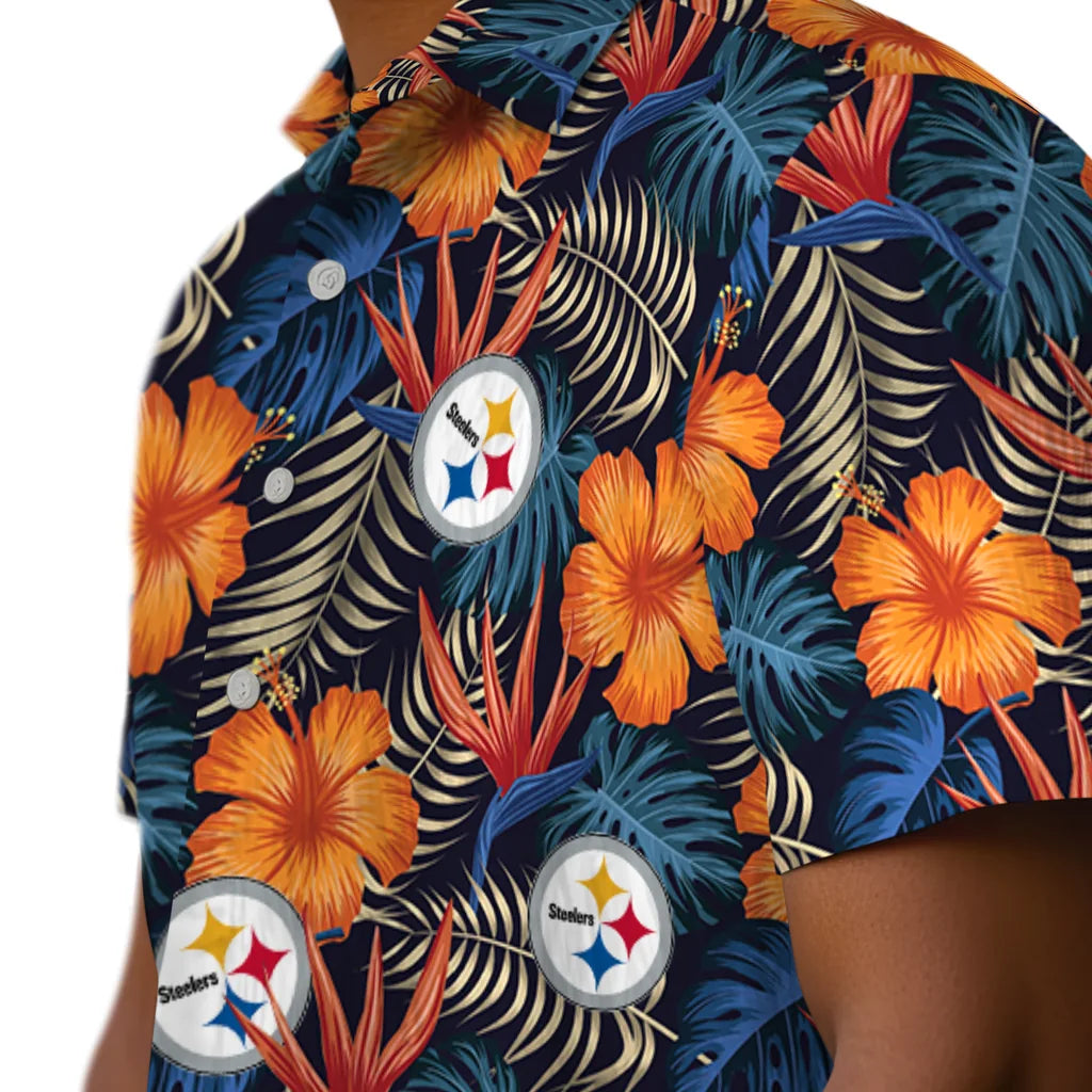Pittsburgh Steelers Hawaiian Shirt - Hibiscus Foliage | Moonbestprint