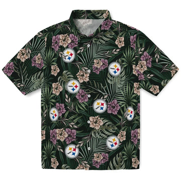 Pittsburgh Steelers Hawaiian Shirt - Hibiscus Leaves Pattern | Moonbestprint