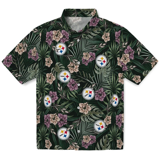 Pittsburgh Steelers Hawaiian Shirt - Hibiscus Leaves Pattern | Moonbestprint