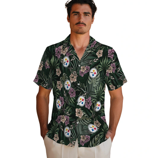 Pittsburgh Steelers Hawaiian Shirt - Hibiscus Leaves Pattern | Moonbestprint