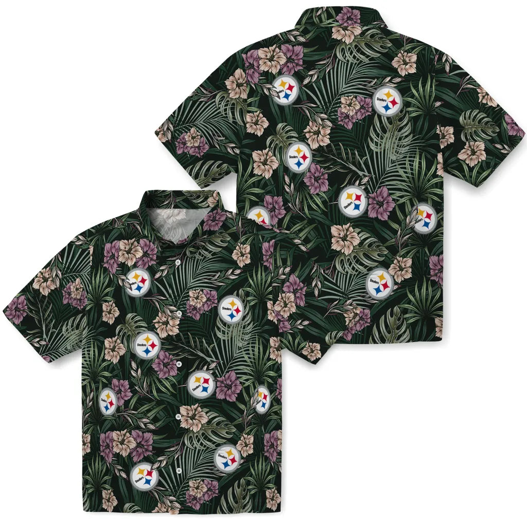 Pittsburgh Steelers Hawaiian Shirt - Hibiscus Leaves Pattern | Moonbestprint