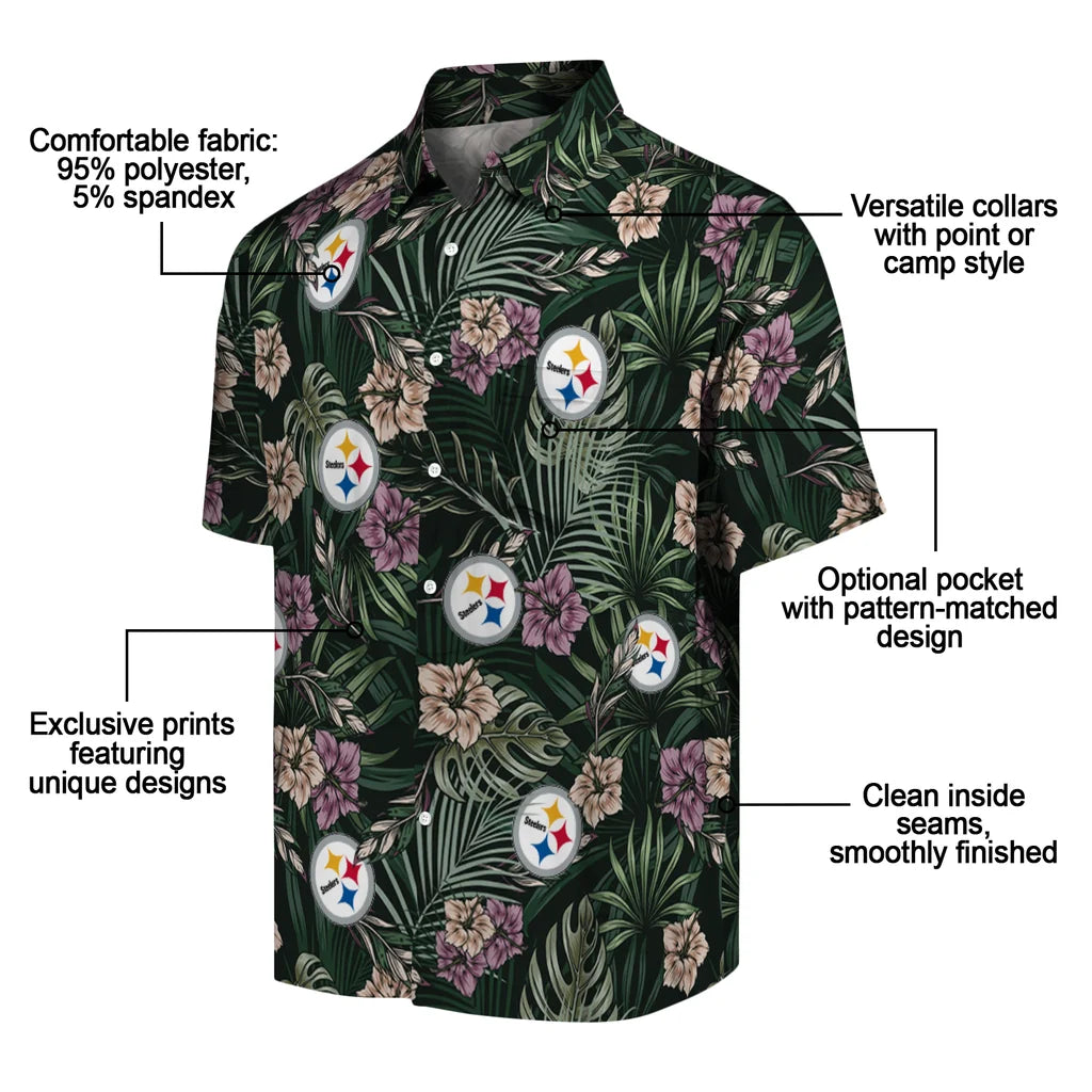 Pittsburgh Steelers Hawaiian Shirt - Hibiscus Leaves Pattern | Moonbestprint