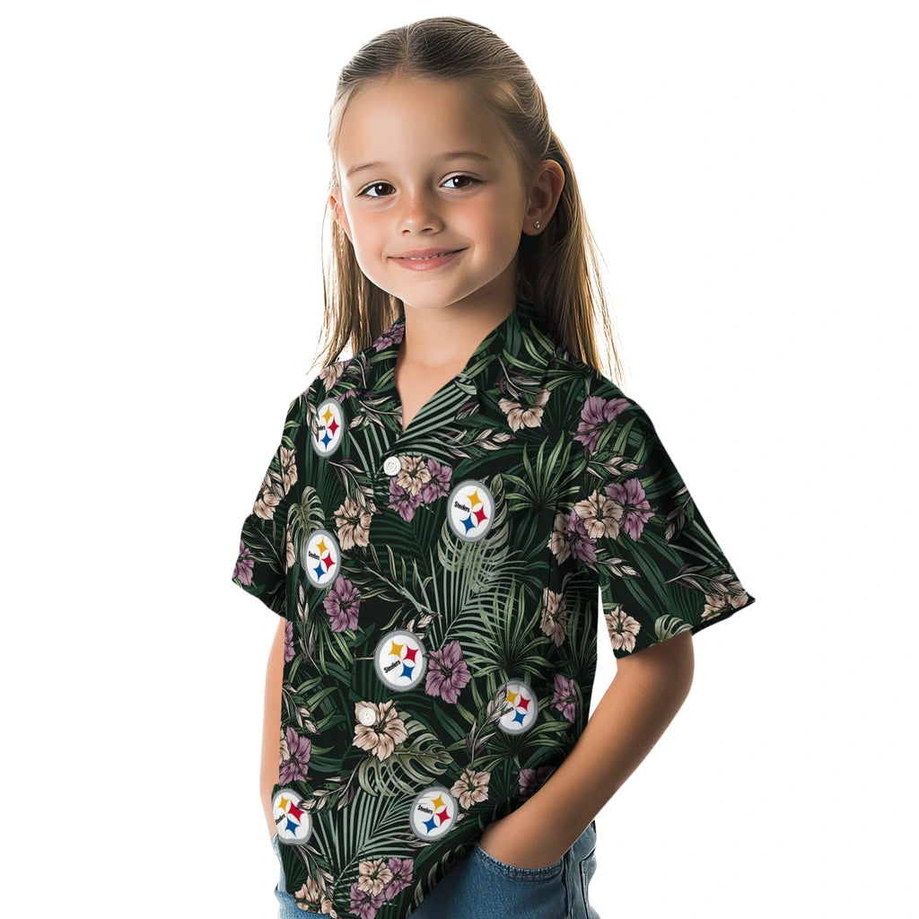 Pittsburgh Steelers Hawaiian Shirt - Hibiscus Leaves Pattern | Moonbestprint