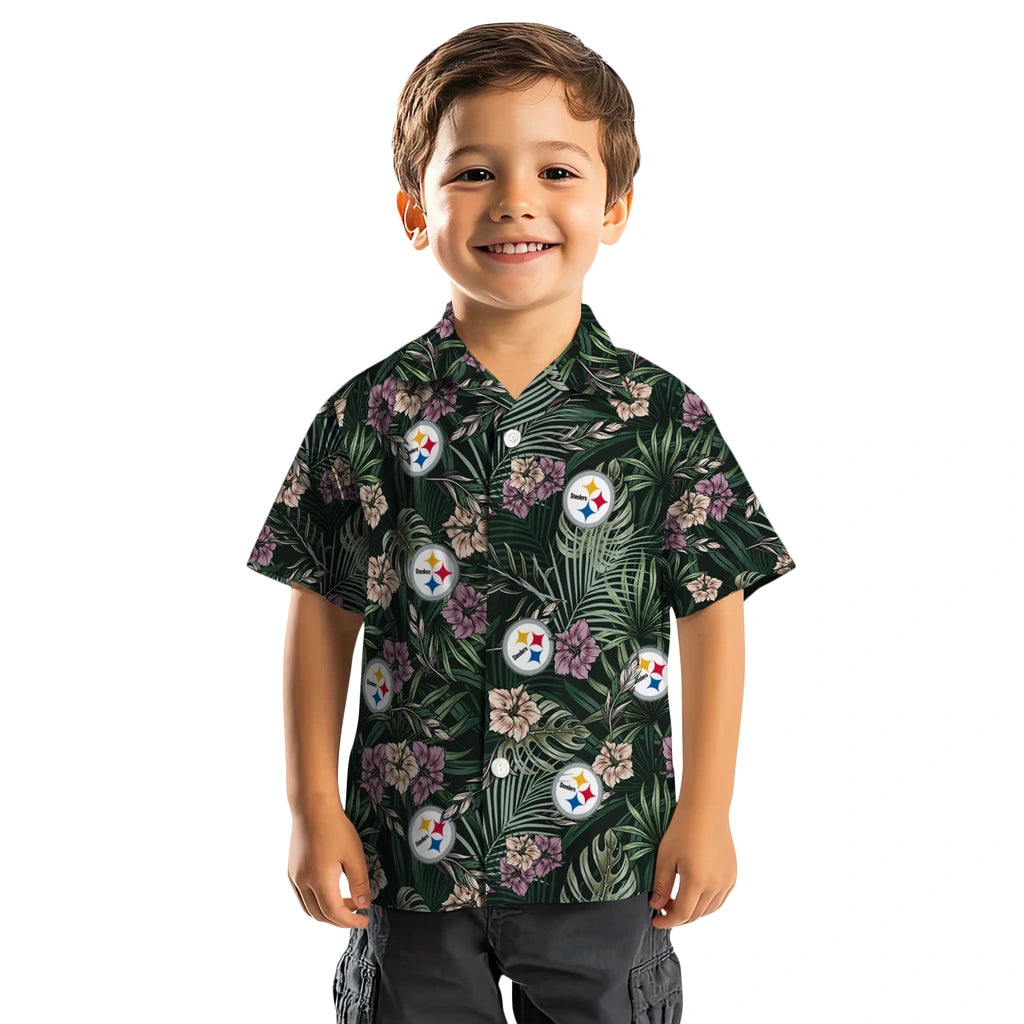 Pittsburgh Steelers Hawaiian Shirt - Hibiscus Leaves Pattern | Moonbestprint