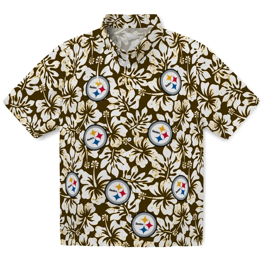 Pittsburgh Steelers Hawaiian Shirt - Hibiscus Motif | Moonbestprint