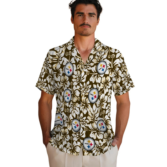 Pittsburgh Steelers Hawaiian Shirt - Hibiscus Motif | Moonbestprint