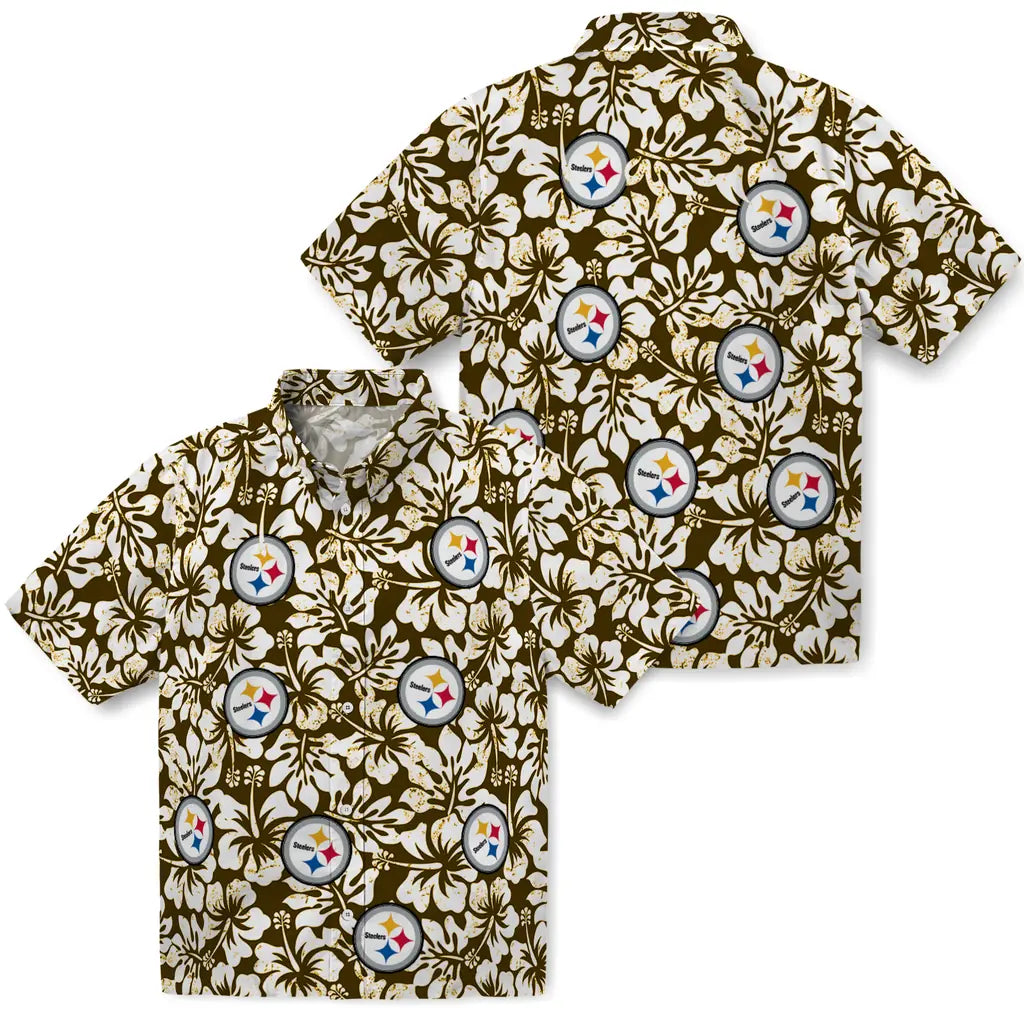 Pittsburgh Steelers Hawaiian Shirt - Hibiscus Motif | Moonbestprint