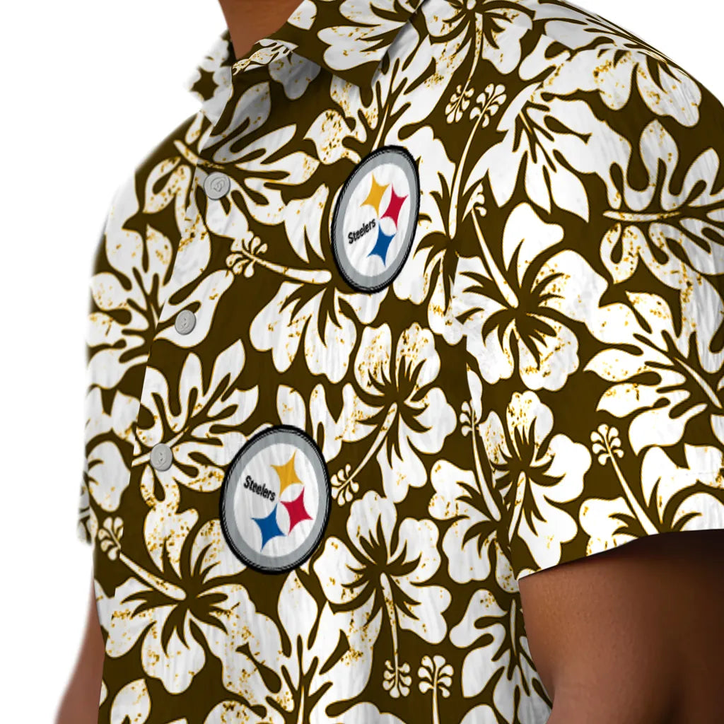Pittsburgh Steelers Hawaiian Shirt - Hibiscus Motif | Moonbestprint