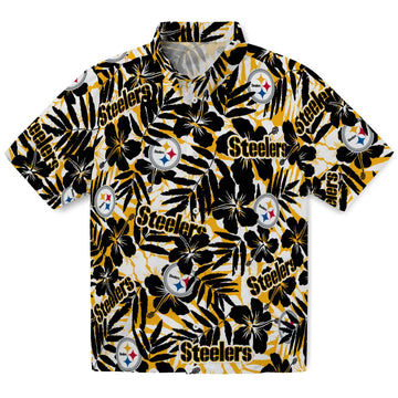 Pittsburgh Steelers Hawaiian Shirt - Hibiscus Overlay | Moonbestprint