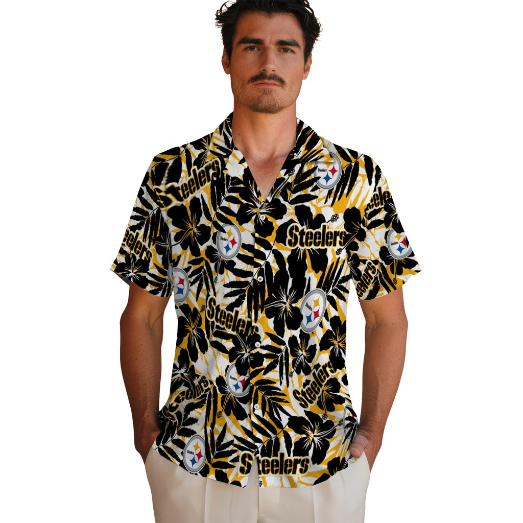 Pittsburgh Steelers Hawaiian Shirt - Hibiscus Overlay | Moonbestprint