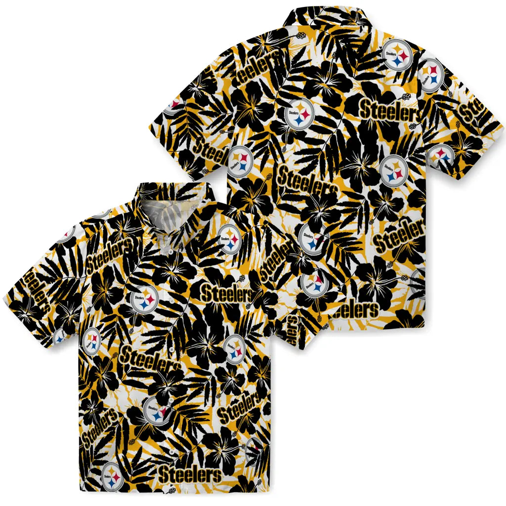 Pittsburgh Steelers Hawaiian Shirt - Hibiscus Overlay | Moonbestprint