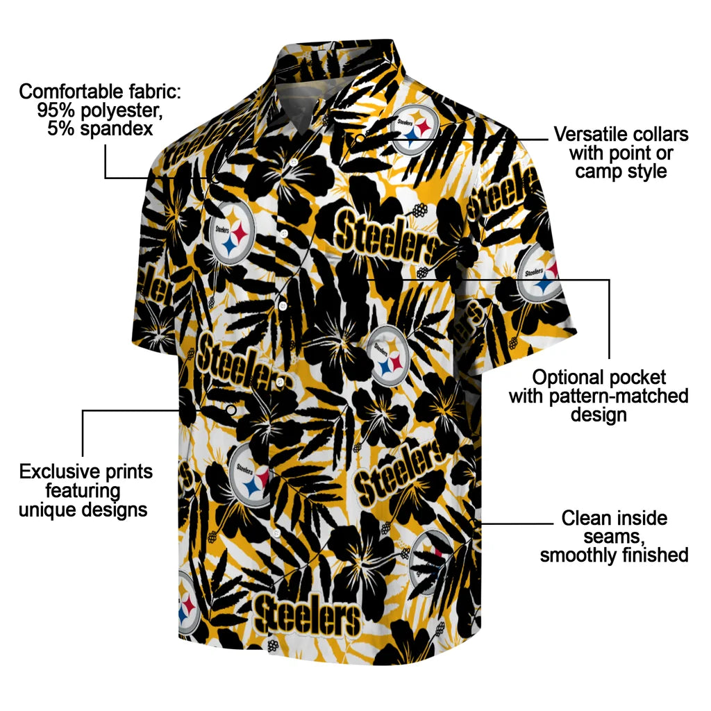 Pittsburgh Steelers Hawaiian Shirt - Hibiscus Overlay | Moonbestprint