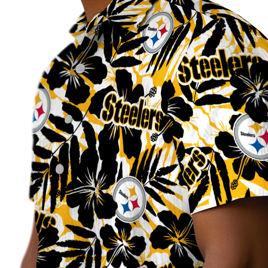Pittsburgh Steelers Hawaiian Shirt - Hibiscus Overlay | Moonbestprint