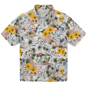 Pittsburgh Steelers Hawaiian Shirt - Hibiscus Seaside | Moonbestprint