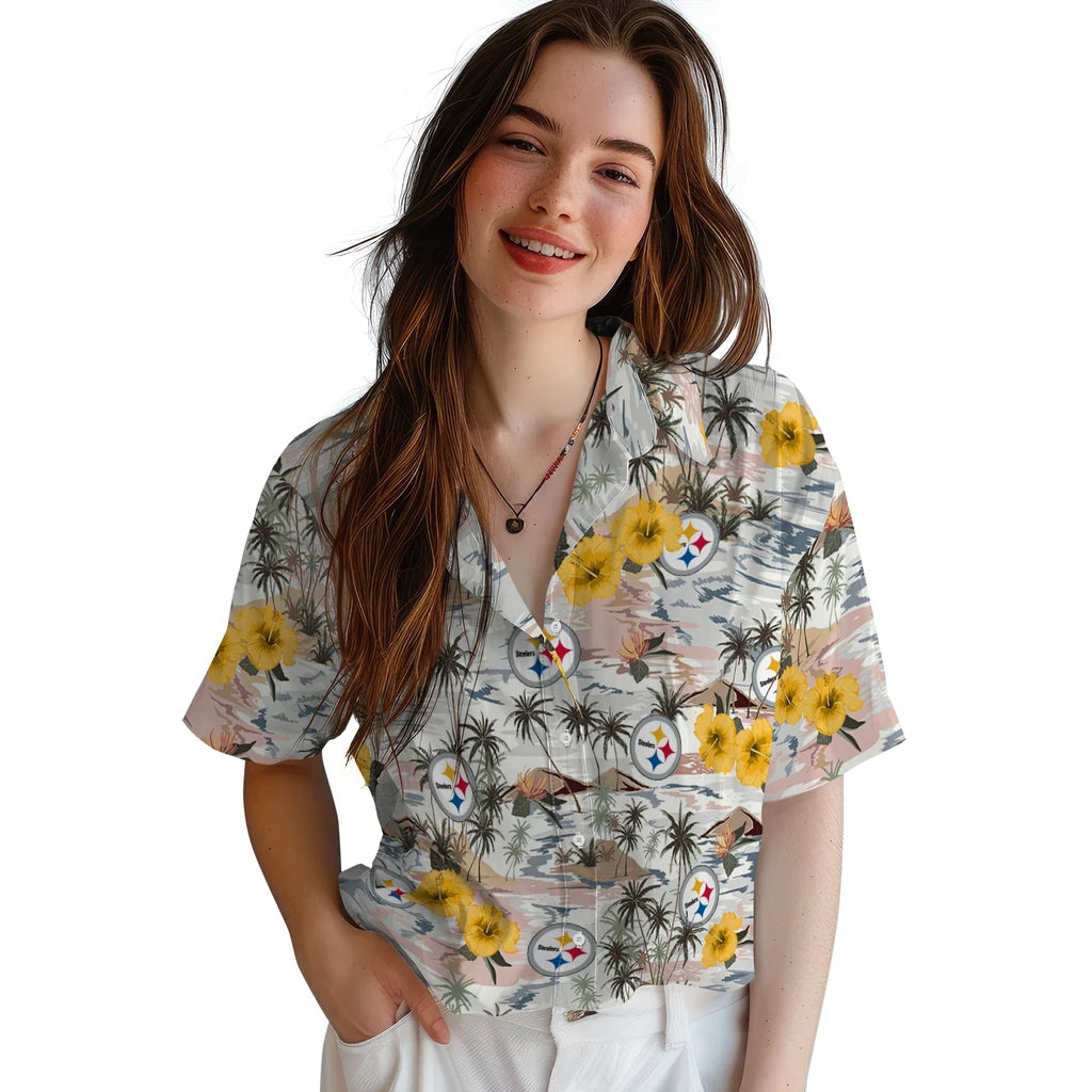 Pittsburgh Steelers Hawaiian Shirt - Hibiscus Seaside | Moonbestprint