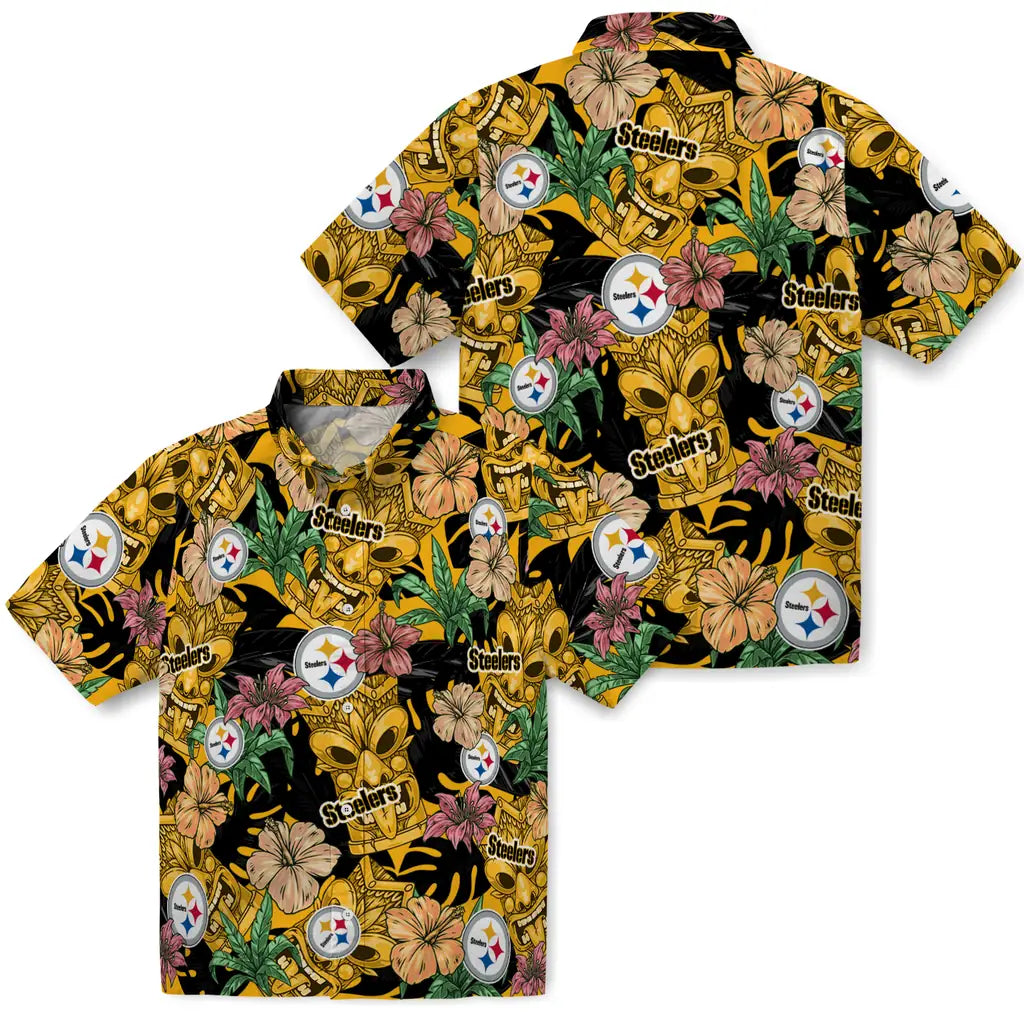 Pittsburgh Steelers Hawaiian Shirt - Hibiscus Tiki Jungle | Moonbestprint