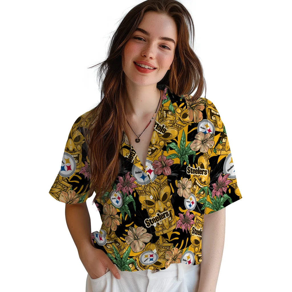 Pittsburgh Steelers Hawaiian Shirt - Hibiscus Tiki Jungle | Moonbestprint