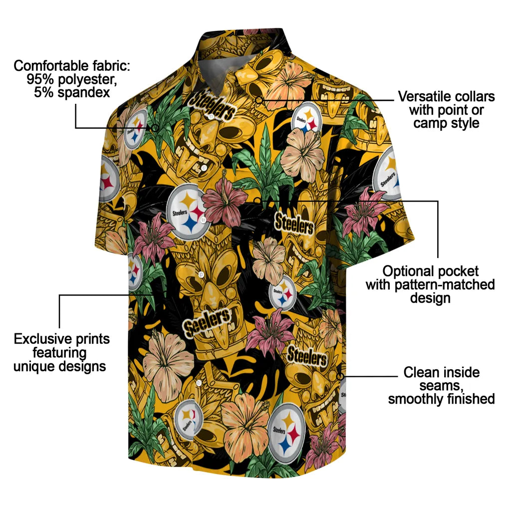 Pittsburgh Steelers Hawaiian Shirt - Hibiscus Tiki Jungle | Moonbestprint