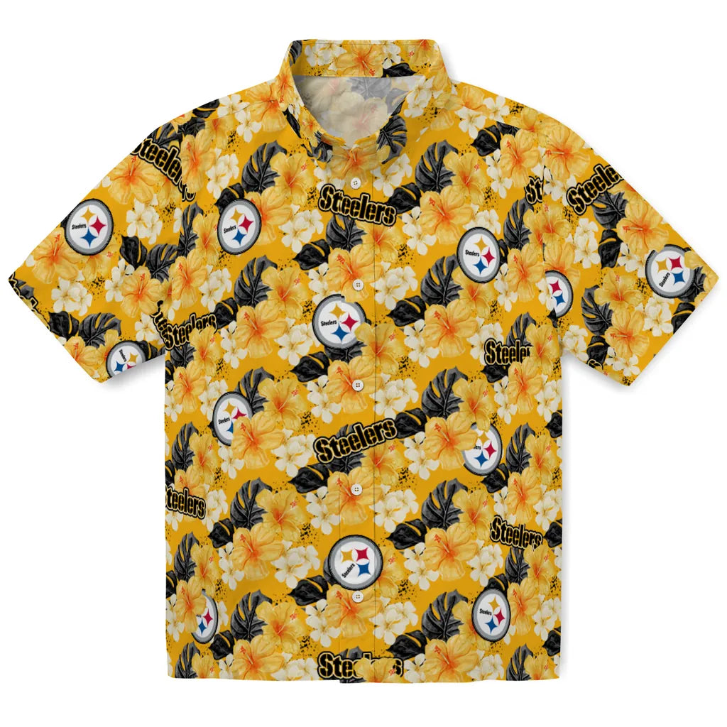 Pittsburgh Steelers Hawaiian Shirt - Hibiscus Tropics | Moonbestprint