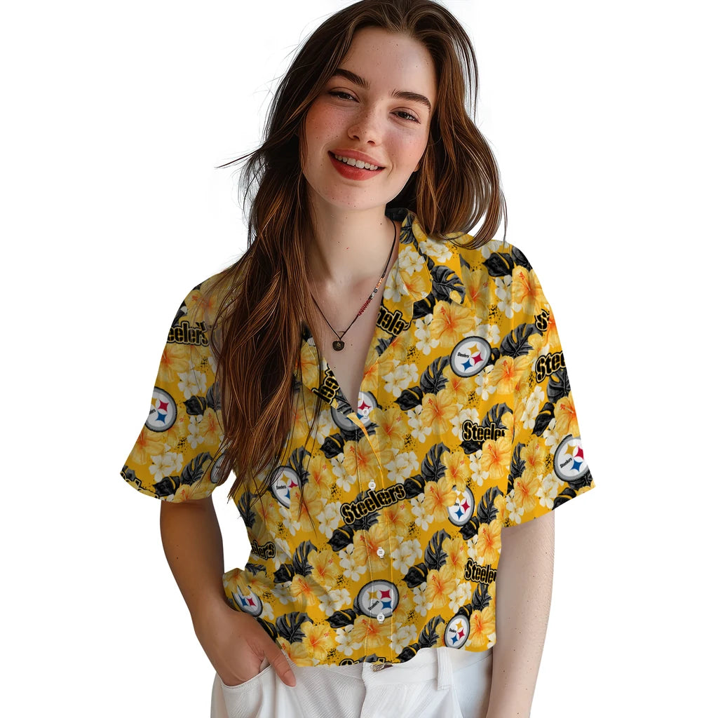 Pittsburgh Steelers Hawaiian Shirt - Hibiscus Tropics | Moonbestprint