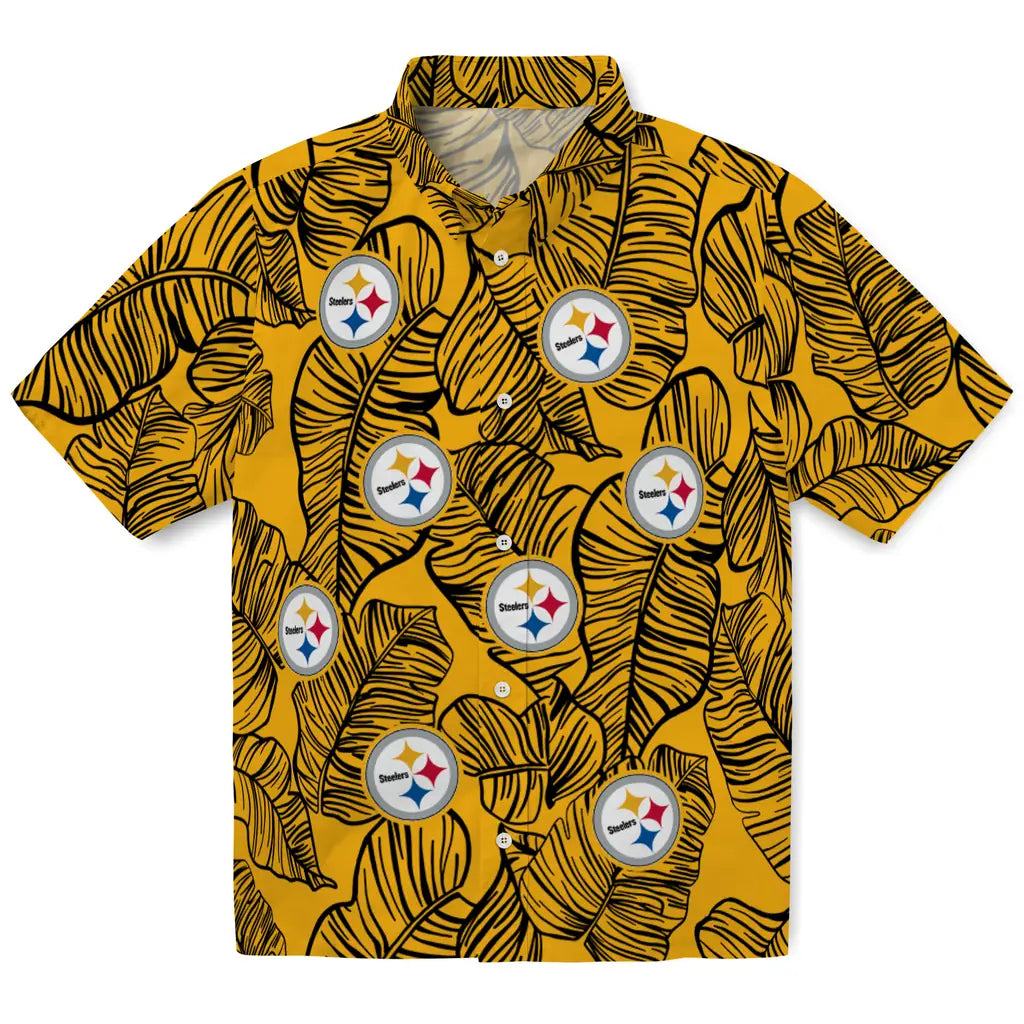Pittsburgh Steelers Hawaiian Shirt - Leaf Outline | Moonbestprint