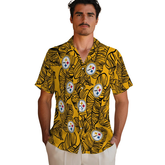 Pittsburgh Steelers Hawaiian Shirt - Leaf Outline | Moonbestprint
