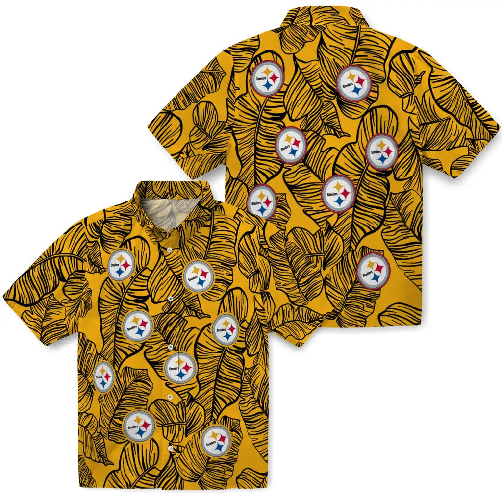 Pittsburgh Steelers Hawaiian Shirt - Leaf Outline | Moonbestprint