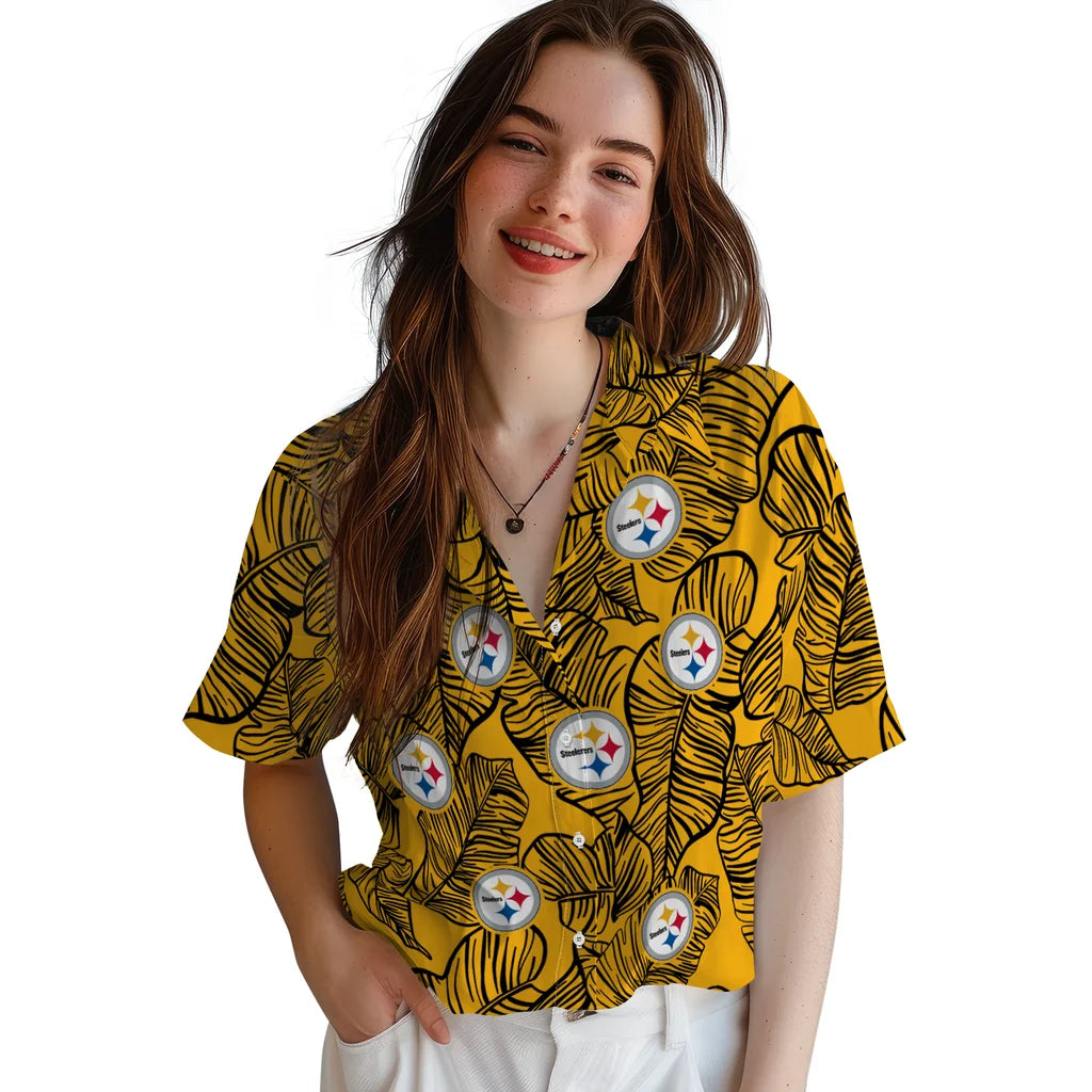 Pittsburgh Steelers Hawaiian Shirt - Leaf Outline | Moonbestprint