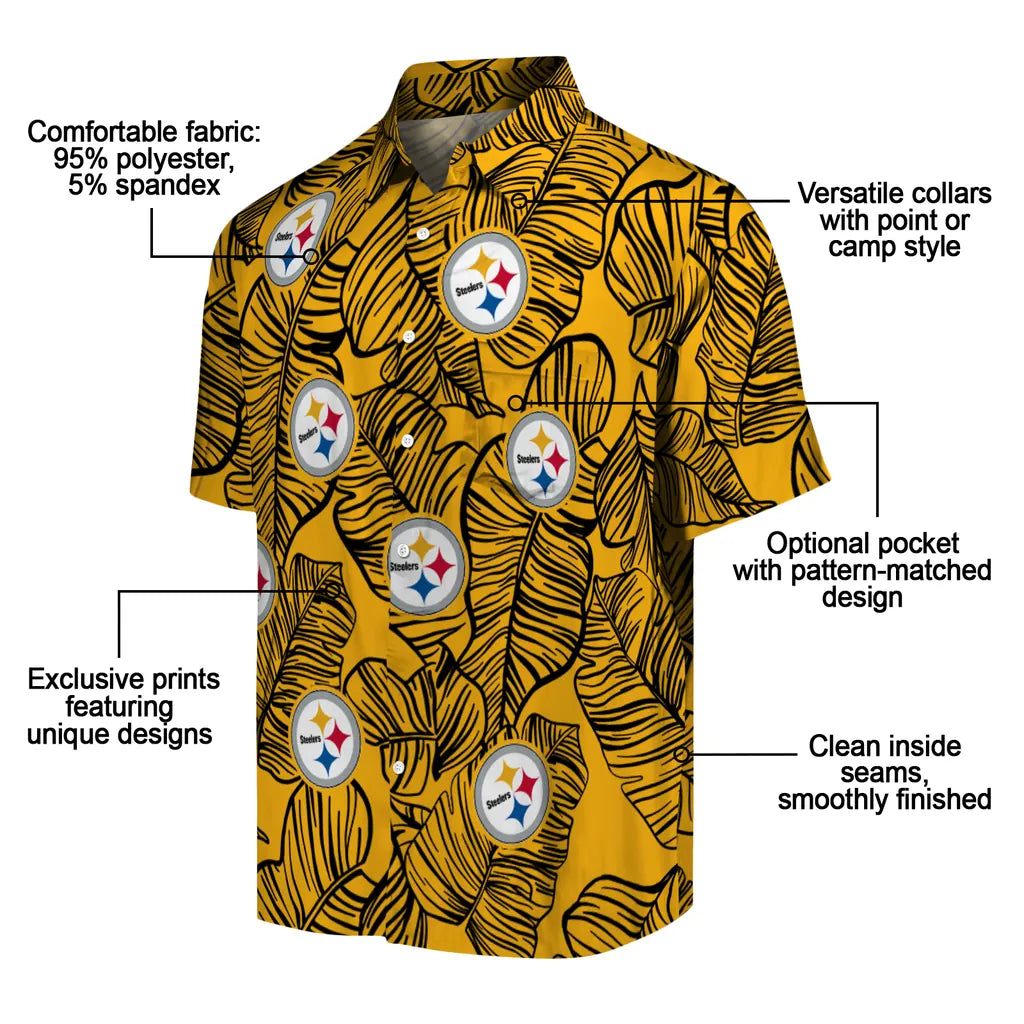 Pittsburgh Steelers Hawaiian Shirt - Leaf Outline | Moonbestprint
