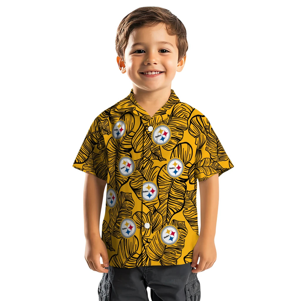 Pittsburgh Steelers Hawaiian Shirt - Leaf Outline | Moonbestprint