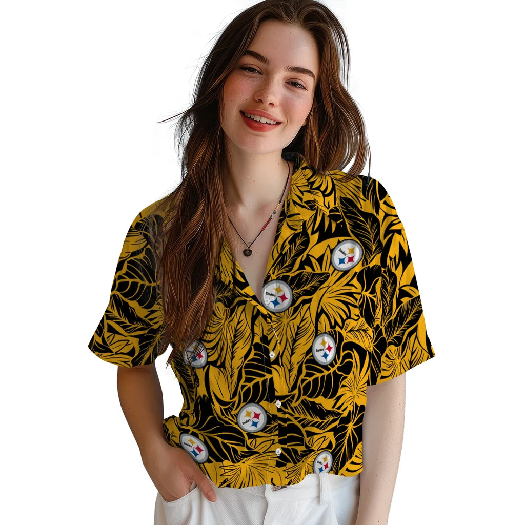 Pittsburgh Steelers Hawaiian Shirt - Monstera Layer | Moonbestprint