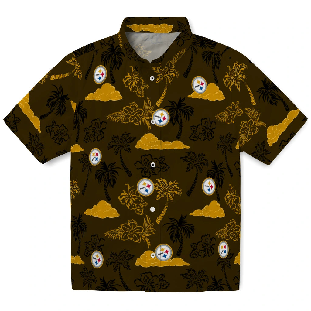 Pittsburgh Steelers Hawaiian Shirt - Palm And Clouds | Moonbestprint