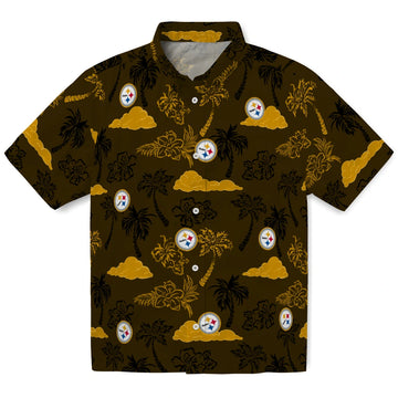 Pittsburgh Steelers Hawaiian Shirt - Palm And Clouds | Moonbestprint