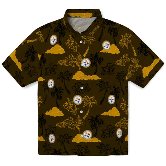 Pittsburgh Steelers Hawaiian Shirt - Palm And Clouds | Moonbestprint