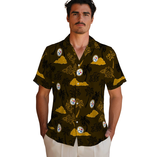 Pittsburgh Steelers Hawaiian Shirt - Palm And Clouds | Moonbestprint