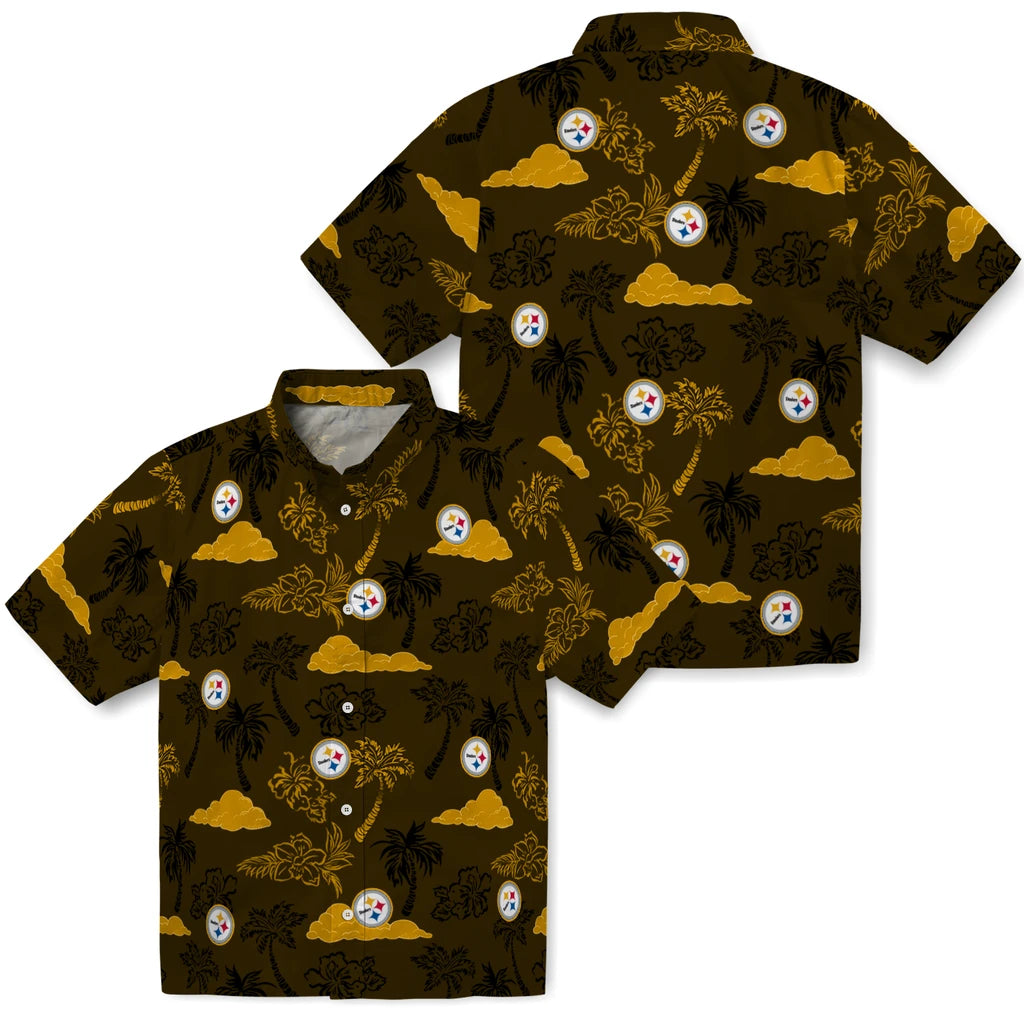 Pittsburgh Steelers Hawaiian Shirt - Palm And Clouds | Moonbestprint