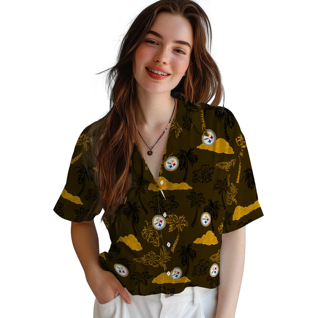 Pittsburgh Steelers Hawaiian Shirt - Palm And Clouds | Moonbestprint